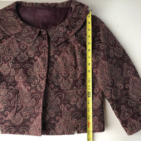 paisley Crop Jacket 3/4 Sleeve Snap Button Pockets Size Small? - Picture 5 of 10